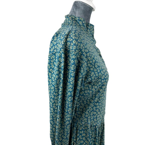 VTG LL Bean Girls Small Long Sleeve Midi Dress Green Floral Side Pockets - Picture 14 of 16